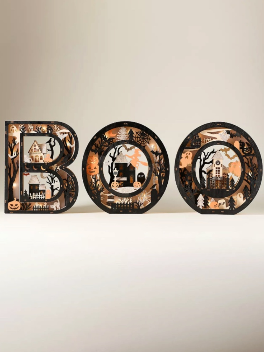 Anthropologie BOO Halloween Light-Up Wood Mantel Letters (NWT)